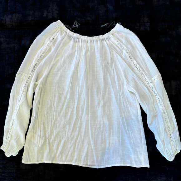 NWOT Hope & Harlow White Crochet Lace Trim Sheer Blouse XL - Off Shoulder - Picture 4 of 9